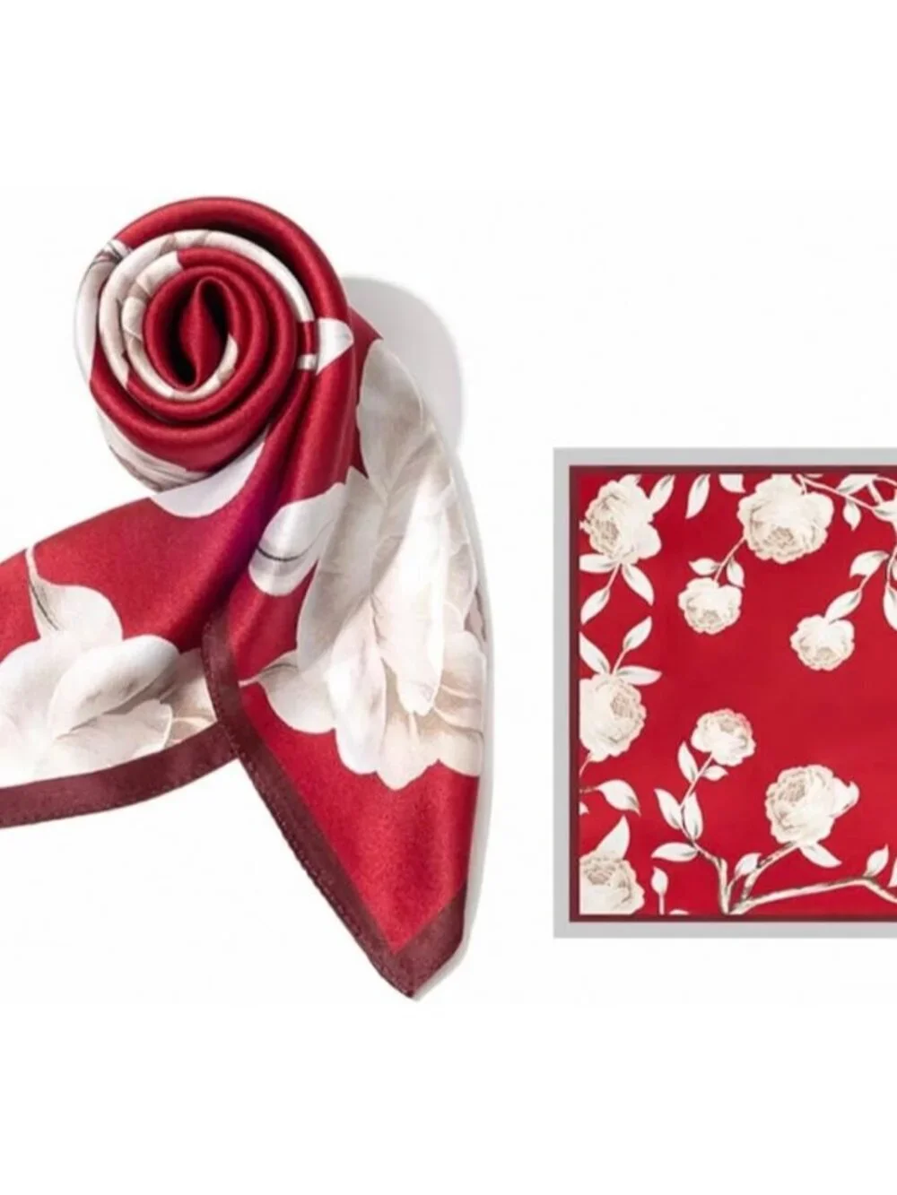 Women's Floral-burgundy Mulberry Square Scarf  Digital Printed Headscarf Silk